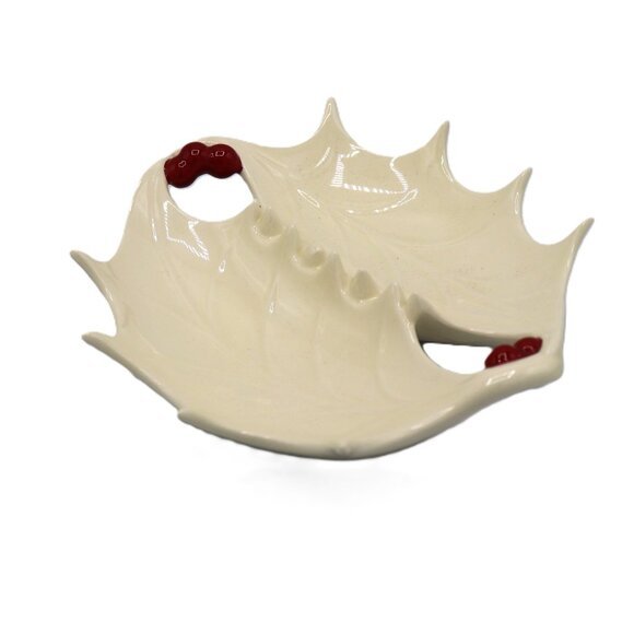 Vintage Holly Christmas Divide Section Bowl Serving Tray - Picture 3 of 9